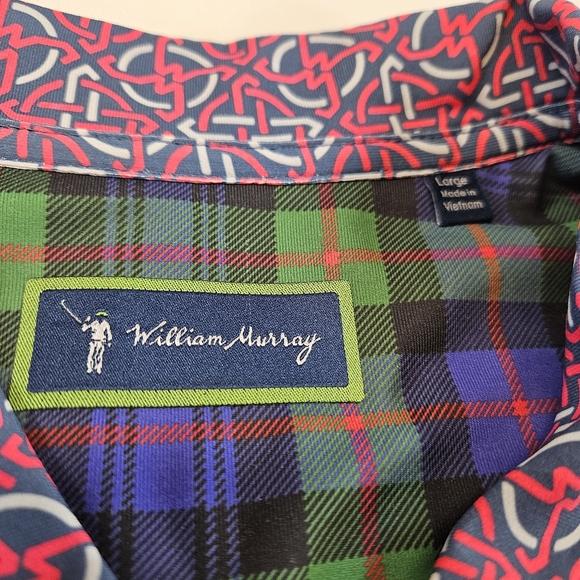 WILLIAM MURRAY Sleeveless Polo Golf Top Red Blue Print Size Large Aop - Picture 2 of 8